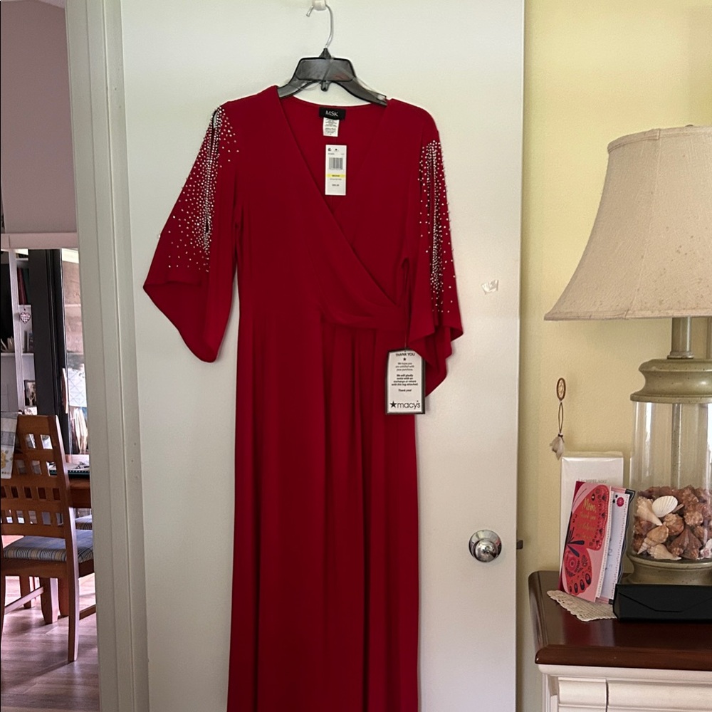 MSK Red Long Sleeve Dress with Embellished Details